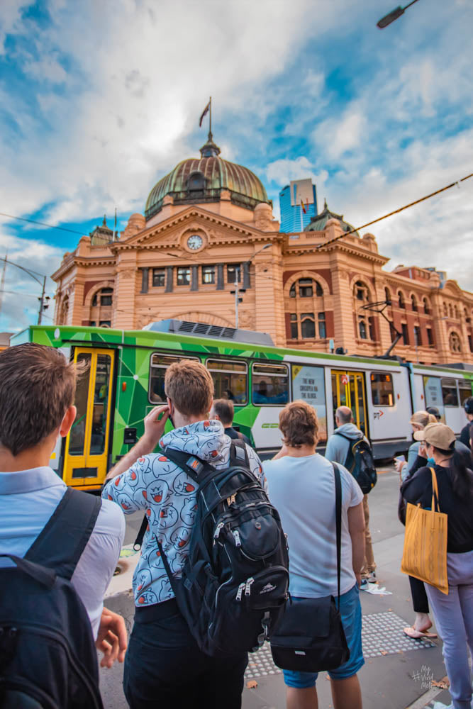 Busy day by the Flinders Street station